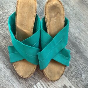 Aerosoles l Women's Teal Cross-Strap Sandals Cork 4” Heels Size 6